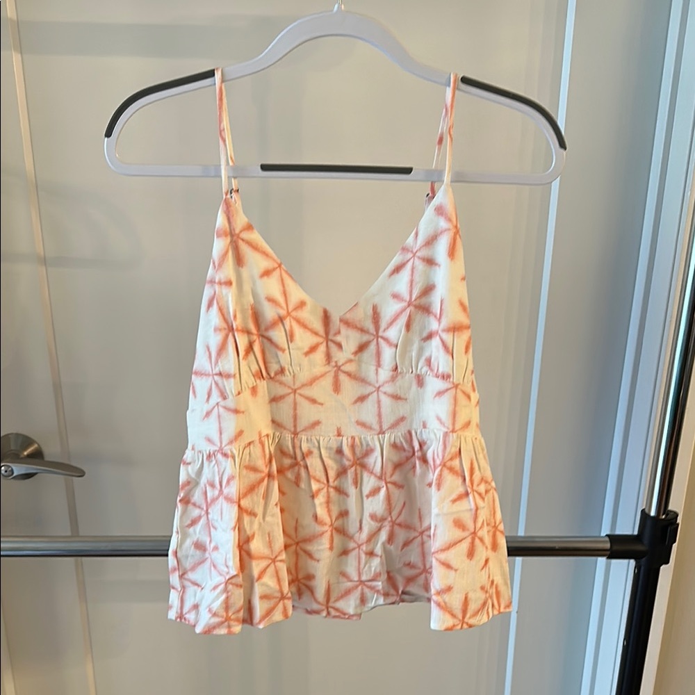 LOFT Pink and White Peplum Camisole with Spaghetti Straps